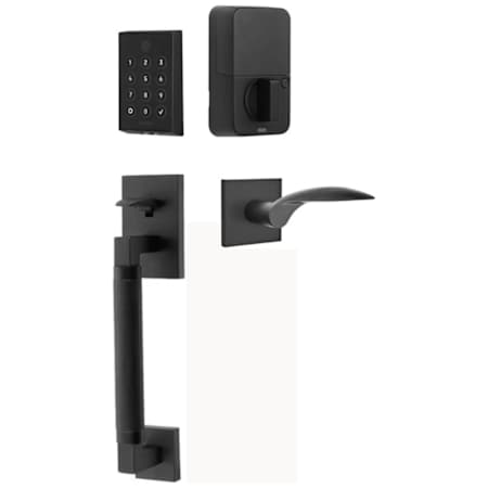 Emtek Empowered 2 Hercules Knurled Left Handed Sectional Electronic Touchpad/Fingerprint Key Free Entry Handleset with Mercury Interior Lever with Bluetooth Flat Black