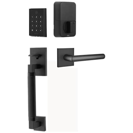 Emtek Empowered 2 Hercules Knurled Left Handed Sectional Touchpad/Fingerprint Key Free Entry Handleset with Stuttgart Interior Lever with Bluetooth Flat Black