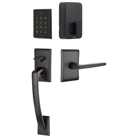 Emtek Empowered 2 Ares Left Handed Sectional Electronic Touchpad/Fingerprint Key Free Entry Handleset with Hermes Interior Lever and Bluetooth/WiFi Flat Black