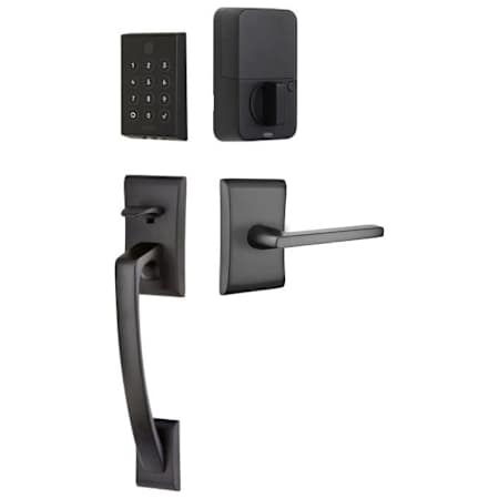 Emtek Empowered 2 Ares Left Handed Sectional Electronic Touchpad/Fingerprint Key Free Entry Handleset with Helios Interior Lever and Bluetooth/WiFi Flat Black