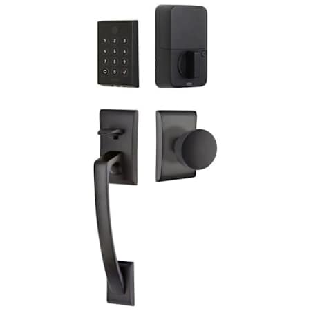 Emtek Empowered 2 Ares Sectional Electronic Touchpad/Fingerprint Key Free Entry Handleset with Laurent Interior Knob and Bluetooth/WiFi Flat Black