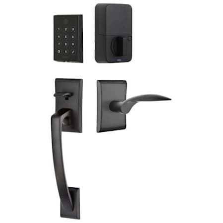 Emtek Empowered 2 Ares Left Handed Sectional Electronic Touchpad/Fingerprint Key Free Entry Handleset with Mercury Interior Lever and Bluetooth/WiFi Flat Black