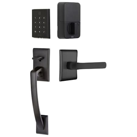 Emtek Empowered 2 Ares Left Handed Sectional Electronic Touchpad/Fingerprint Key Free Entry Handleset with Spencer Interior Lever and Bluetooth/WiFi Flat Black