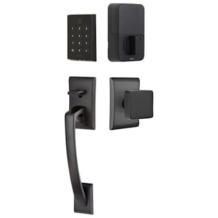 Emtek Empowered 2 Ares Sectional Electronic Touchpad/Fingerprint Key Free Entry Handleset with Square Interior Knob and Bluetooth/WiFi Flat Black
