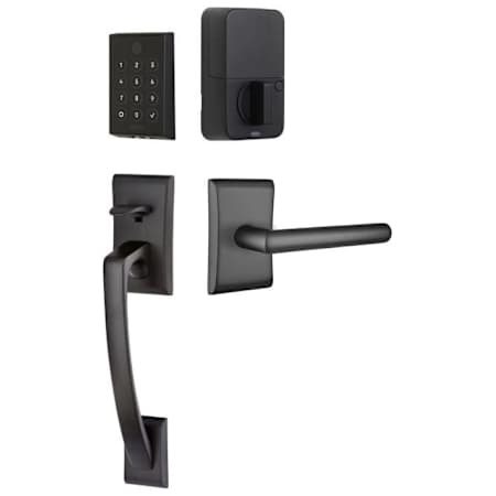 Emtek Empowered 2 Ares Right Handed Sectional Electronic Touchpad/Fingerprint Key Free Entry Handleset with Stuttgart Interior Lever and Bluetooth/WiFi Flat Black