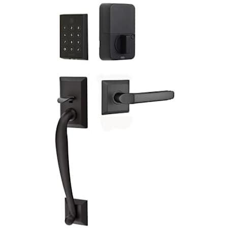 Emtek Empowered 2 Franklin Left Handed Sectional Electronic Touchpad/Fingerprint Key Free Entry Handleset with Milano Interior Lever and Bluetooth/WiFi Flat Black