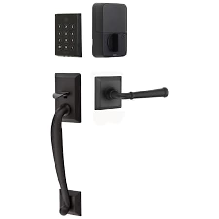 Emtek Empowered 2 Franklin Left Handed Sectional Electronic Touchpad/Fingerprint Key Free Entry Handleset with Manning Interior Lever and Bluetooth/WiFi Flat Black