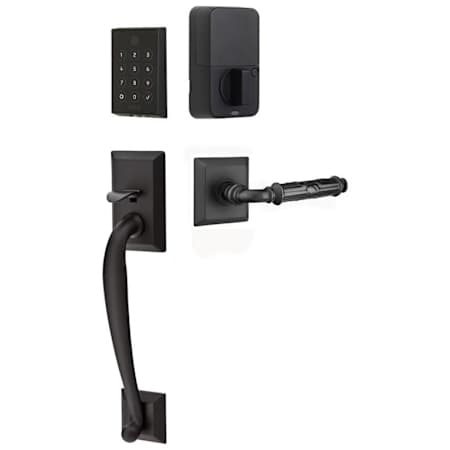 Emtek Empowered 2 Franklin Left Handed Sectional Touchpad/Fingerprint Key Free Entry Handleset with Ribbon and Reed Interior Lever and Bluetooth/WiFi Flat Black