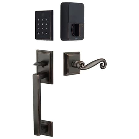 Emtek Empowered 2 Hamden Left Handed Sectional Electronic Touchpad/Fingerprint Key Free Entry Handleset with Rustic Interior Lever and Bluetooth/WiFi Oil Rubbed Bronze