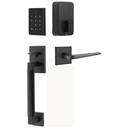 Emtek Empowered 2 Hercules Smooth Left Handed Sectional Touchpad/Fingerprint Key Free Entry Handleset with Athena Interior Lever and Bluetooth/WiFi Flat Black