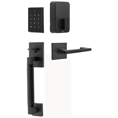 Emtek Empowered 2 Hercules Knurled Left Handed Sectional Touchpad/Fingerprint Key Free Entry Handleset with Argos Interior Lever and Bluetooth/WiFi Flat Black
