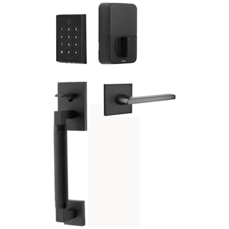 Emtek Empowered 2 Hercules Knurled Right Handed Sectional Touchpad/Fingerprint Key Free Entry Handleset with Helios Interior Lever and Bluetooth/WiFi Flat Black