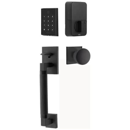 Emtek Empowered 2 Hercules Knurled Sectional Electronic Touchpad/Fingerprint Key Free Entry Handleset with Laurent Interior Knob and Bluetooth/WiFi Flat Black