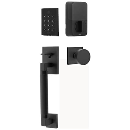 Emtek Empowered 2 Hercules Knurled Sectional Electronic Touchpad/Fingerprint Key Free Entry Handleset with Round Interior Knob and Bluetooth/WiFi Flat Black