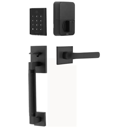 Emtek Empowered 2 Hercules Knurled Right Handed Sectional Touchpad/Fingerprint Key Free Entry Handleset with Spencer Interior Lever and Bluetooth/WiFi Flat Black