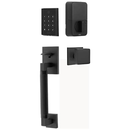 Emtek Empowered 2 Hercules Knurled Sectional Electronic Touchpad/Fingerprint Key Free Entry Handleset with Square Interior Knob and Bluetooth/WiFi Flat Black