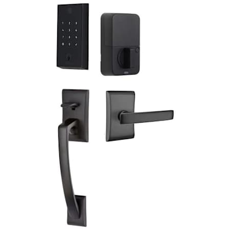 Emtek Empowered 2 Ares Left Handed Sectional Electronic Touchpad/Fingerprint Keyless Entry Handleset with Geneva Interior Lever with Bluetooth Flat Black