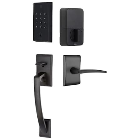 Emtek Empowered 2 Ares Left Handed Sectional Electronic Touchpad/Fingerprint Keyless Entry Handleset with Poseidon Interior Lever with Bluetooth Flat Black