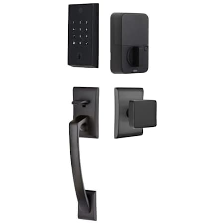 Emtek Empowered 2 Ares Sectional Electronic Touchpad/Fingerprint Keyless Entry Handleset with Square Interior Knob with Bluetooth Flat Black