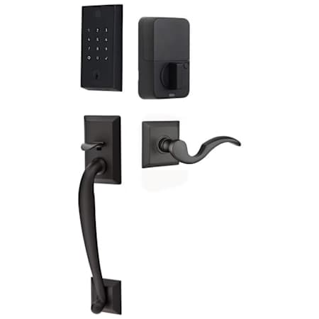Emtek Empowered 2 Franklin Left Handed Sectional Electronic Touchpad/Fingerprint Keyless Entry Handleset with Cortina Interior Lever with Bluetooth Flat Black