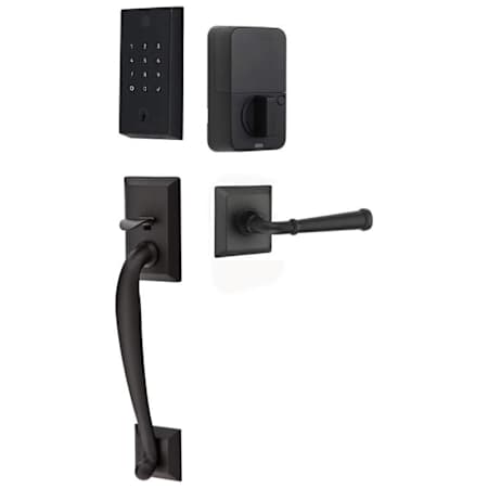 Emtek Empowered 2 Franklin Left Handed Sectional Electronic Touchpad/Fingerprint Keyless Entry Handleset with Manning Interior Lever with Bluetooth Flat Black