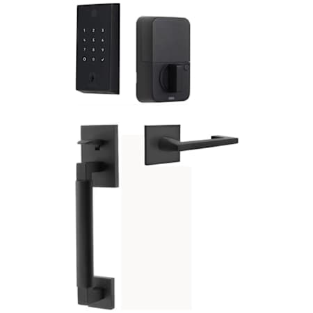 Emtek Empowered 2 Hercules Smooth Right Handed Sectional Electronic Touchpad/Fingerprint Keyless Entry Handleset with Argos Interior Lever with Bluetooth Flat Black