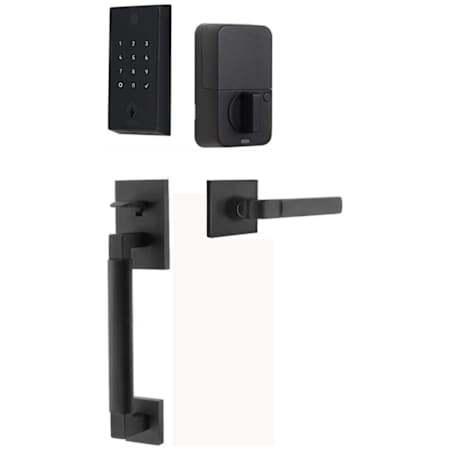 Emtek Empowered 2 Hercules Smooth Right Handed Sectional Electronic Touchpad/Fingerprint Keyless Entry Handleset with Aston Interior Lever with Bluetooth Flat Black