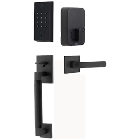 Emtek Empowered 2 Hercules Knurled Right Handed Sectional Electronic Touchpad/Fingerprint Keyless Entry Handleset with Spencer Interior Lever with Bluetooth Flat Black
