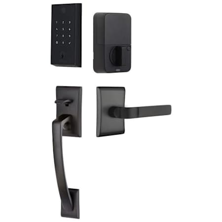 Emtek Empowered 2 Ares Right Handed Sectional Electronic Touchpad/Fingerprint Keyless Entry Handleset with Aston Interior Lever and Bluetooth/WiFi Flat Black