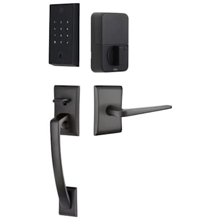 Emtek Empowered 2 Ares Left Handed Sectional Electronic Touchpad/Fingerprint Keyless Entry Handleset with Basel Interior Lever and Bluetooth/WiFi Flat Black