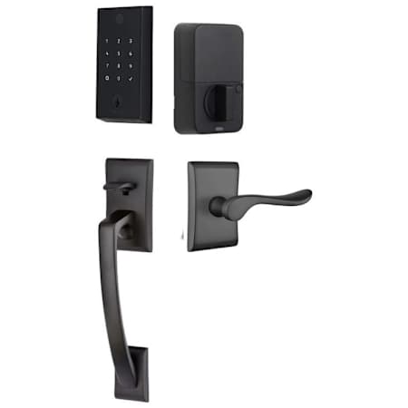 Emtek Empowered 2 Ares Right Handed Sectional Electronic Touchpad/Fingerprint Keyless Entry Handleset with Luzern Interior Lever and Bluetooth/WiFi Flat Black