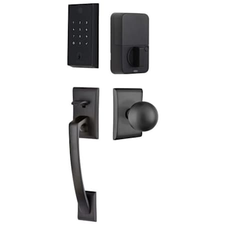 Emtek Empowered 2 Ares Sectional Electronic Touchpad/Fingerprint Keyless Entry Handleset with Orb Interior Knob and Bluetooth/WiFi Flat Black