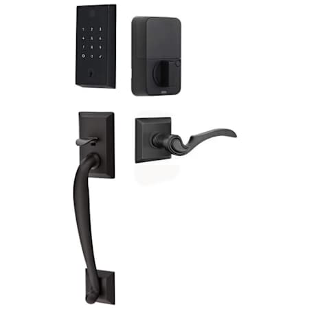 Emtek Empowered 2 Franklin Left Handed Sectional Electronic Touchpad/Fingerprint Keyless Entry Handleset with Coventry Interior Lever and Bluetooth/WiFi Flat Black