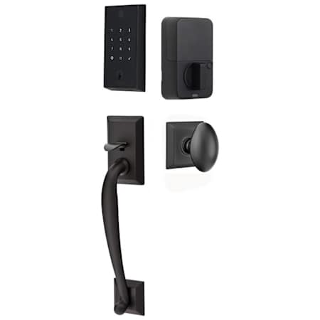 Emtek Empowered 2 Franklin Sectional Electronic Touchpad/Fingerprint Keyless Entry Handleset with Egg Interior Knob and Bluetooth/WiFi Flat Black