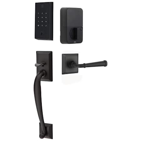 Emtek Empowered 2 Franklin Left Handed Sectional Electronic Touchpad/Fingerprint Keyless Entry Handleset with Merrimack Interior Lever and Bluetooth/WiFi Flat Black