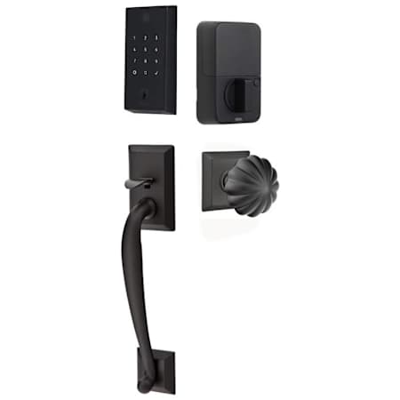 Emtek Empowered 2 Franklin Sectional Electronic Touchpad/Fingerprint Keyless Entry Handleset with Melon Interior Knob and Bluetooth/WiFi Flat Black