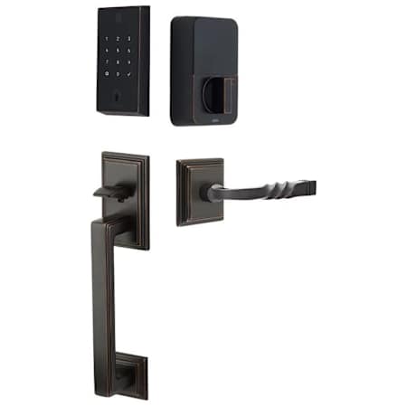 Emtek Empowered 2 Hamden Right Handed Sectional Electronic Touchpad/Fingerprint Keyless Entry Handleset with Santa Fe Interior Lever and Bluetooth/WiFi Oil Rubbed Bronze