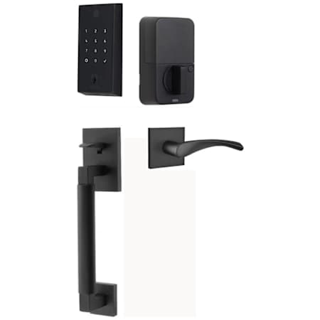 Emtek Empowered 2 Hercules Smooth Left Handed Sectional Touchpad/Fingerprint Keyless Entry Handleset with Triton Interior Lever and Bluetooth/WiFi Flat Black