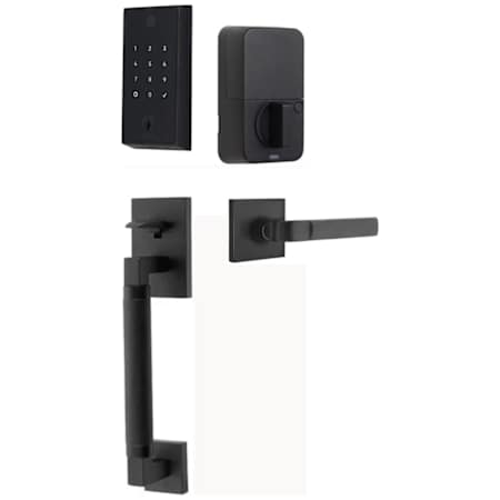 Emtek Empowered 2 Hercules Knurled Left Handed Sectional Touchpad/Fingerprint Keyless Entry Handleset with Aston Interior Lever and Bluetooth/WiFi Flat Black