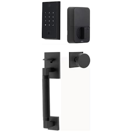 Emtek Empowered 2 Hercules Knurled Sectional Electronic Touchpad/Fingerprint Keyless Entry Handleset with Bern Interior Knob and Bluetooth/WiFi Flat Black