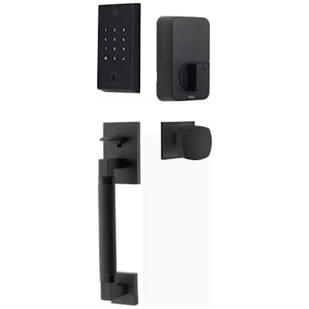 Emtek Empowered 2 Hercules Knurled Sectional Electronic Touchpad/Fingerprint Keyless Entry Handleset with Freestone Interior Knob and Bluetooth/WiFi Flat Black