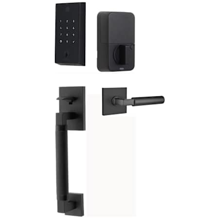Emtek Empowered 2 Hercules Knurled Right Handed Sectional Touchpad/Fingerprint Keyless Entry Handleset with Hercules Interior Lever and Bluetooth/WiFi Flat Black