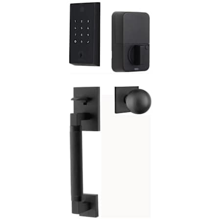 Emtek Empowered 2 Hercules Knurled Sectional Electronic Touchpad/Fingerprint Keyless Entry Handleset with Orb Interior Knob and Bluetooth/WiFi Flat Black