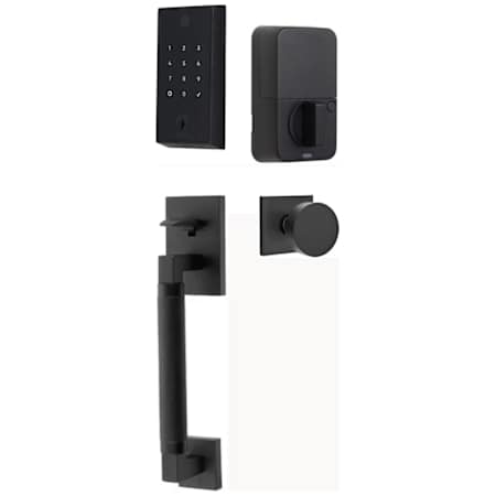 Emtek Empowered 2 Hercules Knurled Sectional Electronic Touchpad/Fingerprint Keyless Entry Handleset with Round Interior Knob and Bluetooth/WiFi Flat Black