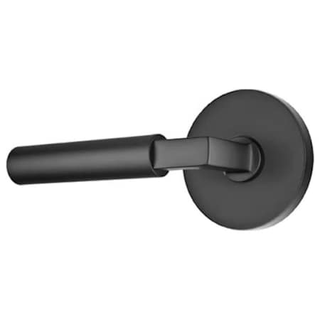 Emtek Hercules Lever Left Hand 2-1/2" Backset Privacy with Disk Rose with Modern round Rose Interior Mortise Lock with Magnetic Latch for 1-1/4" to 2" Door Flat Black