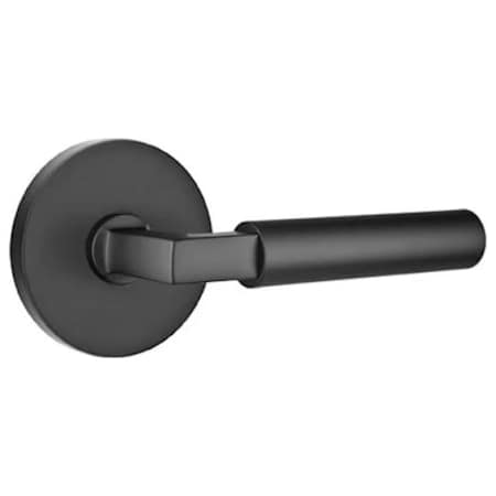 Emtek Hercules Lever Right Hand 2-1/2" Backset Privacy with Disk Rose with Modern round Rose Interior Mortise Lock with Magnetic Latch for 1-1/4" to 2" Door Flat Black