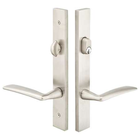 Emtek Stainless Steel Door Configuration 4 Keyed Entry Multi Point Narrow Trim Lever Set with American Cylinder Above Handle Stainless Steel