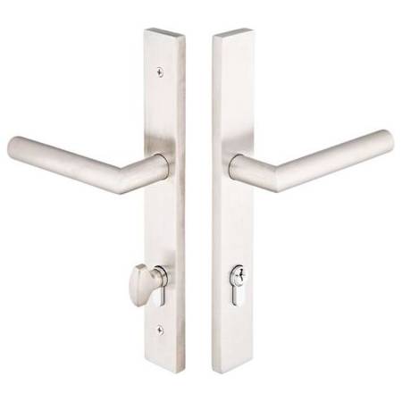 Emtek Stainless Steel Door Configuration 5 Keyed Entry Multi Point Narrow Trim Lever Set with European Cylinder Below Handle Stainless Steel