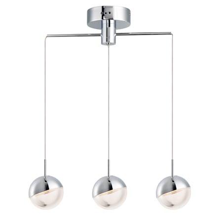 ET2 Spot 18" Wide 3 Light LED Linear Pendant with Chome / Acrylic Spehere Shades Polished Chrome