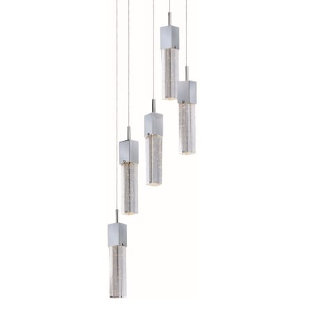 ET2 Fizz III 13" 5 Light LED Multi Pendant Polished Chrome / Etched Bubble Glass